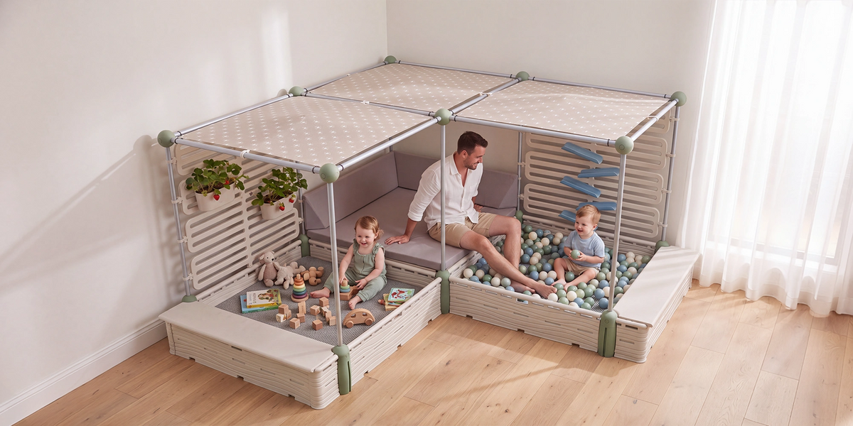 Growplay Junior Play Modules set up together in a playroom