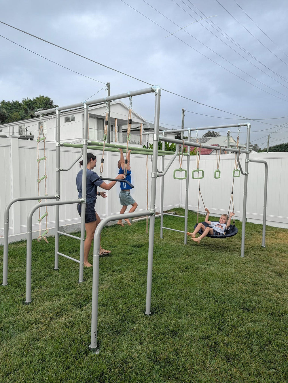 Large green backyard swing set frame for Australian families