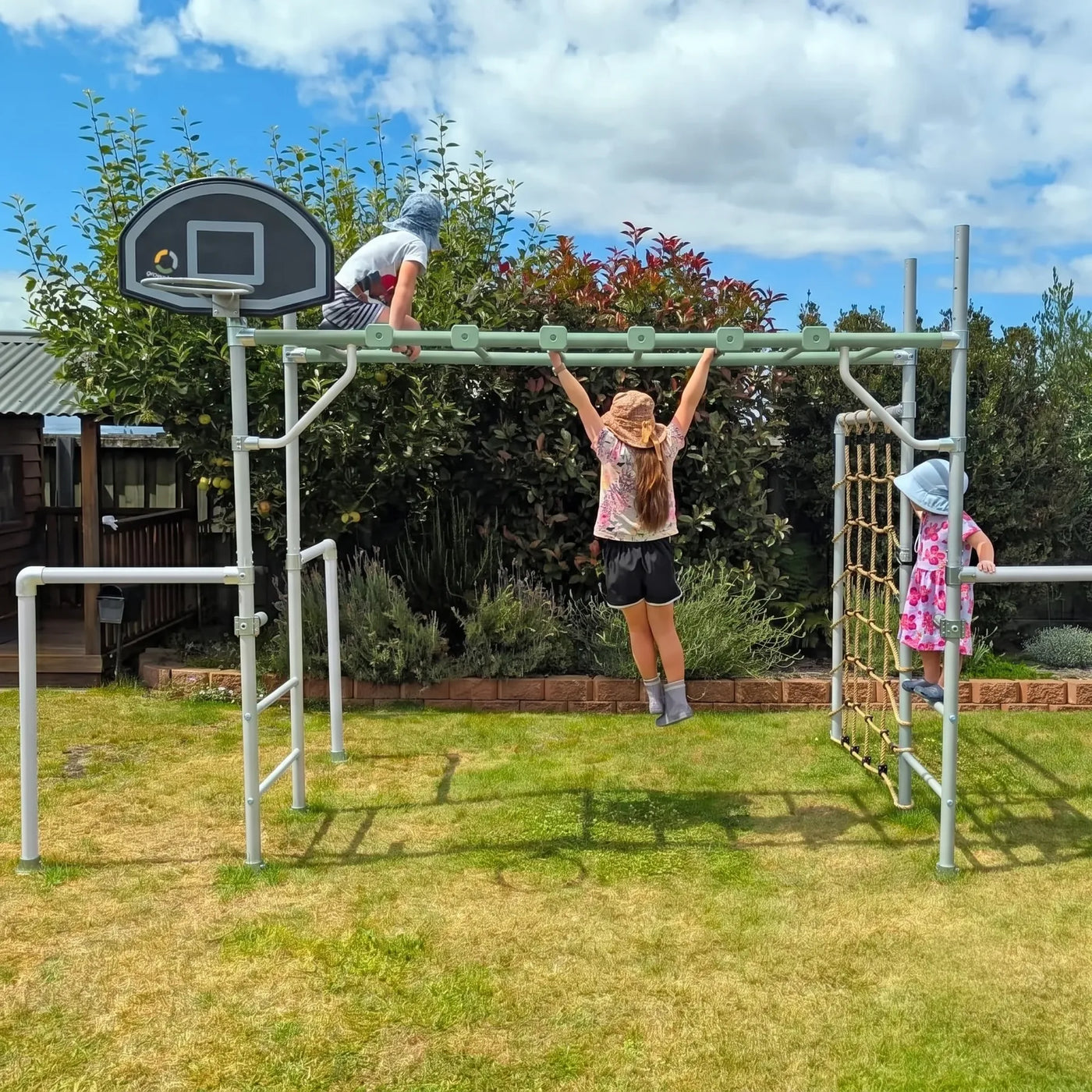 The Medium green frame in a real backyard with basketball hoop