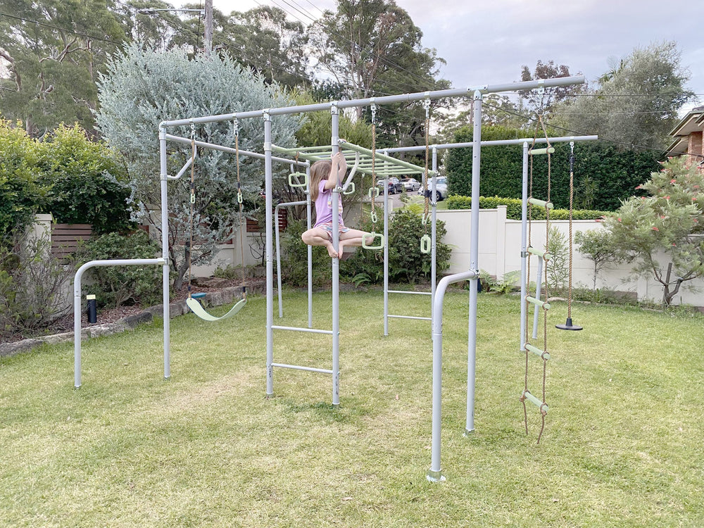 Customisable green swing set with monkey bars Australia