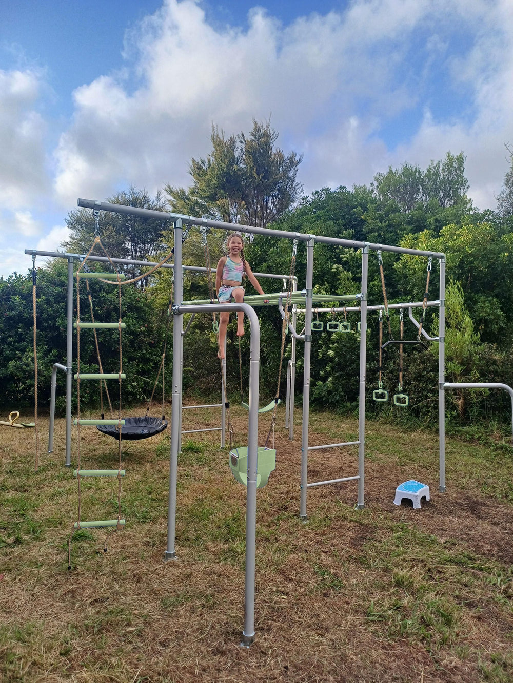 XL green metal swing set and outdoor playset Australia